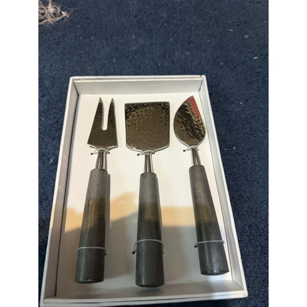 NEW Wood 5 Piece Set Cheese Appetizer Knives Fork Charcuterie Cutlery